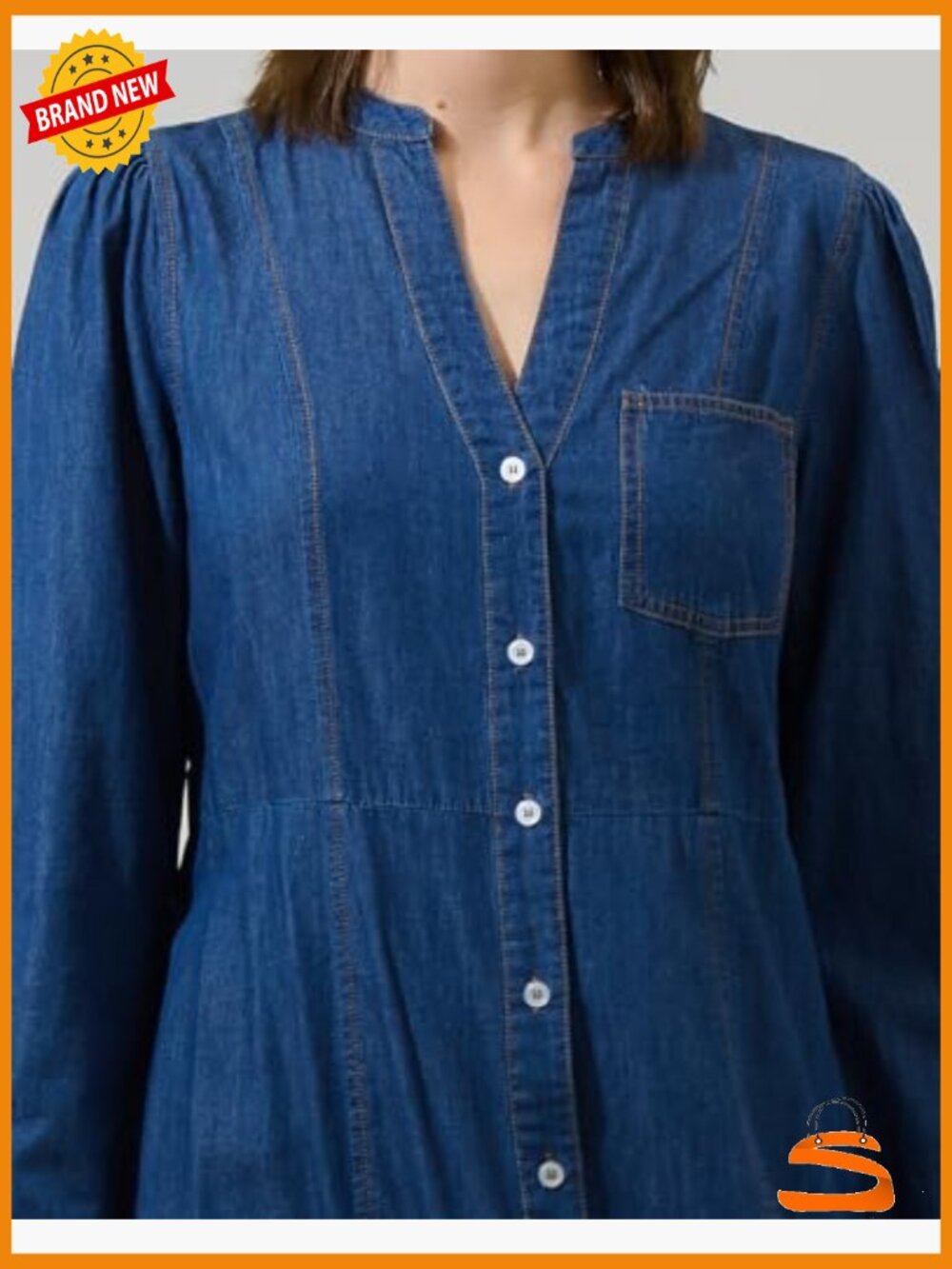 Women Casual Long Denim Dress Babydoll Ruffle Long Sleeve Jean Shirt Midi - Picture 5 of 6